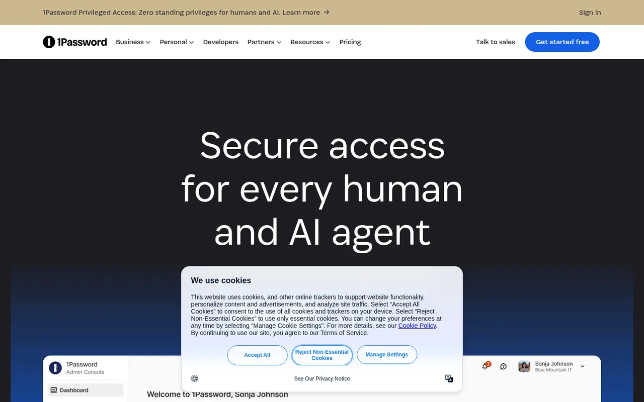 1Password website screenshot