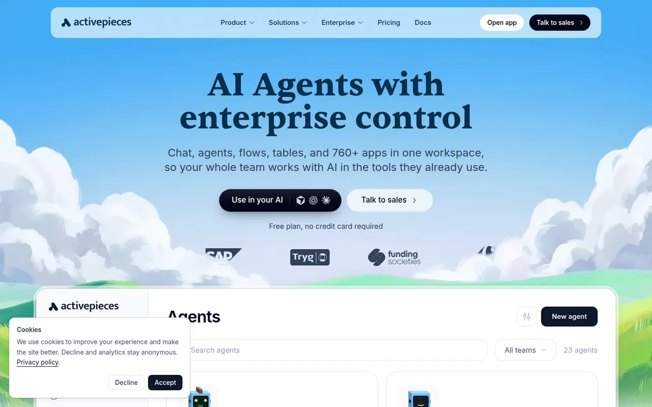 Activepieces website screenshot