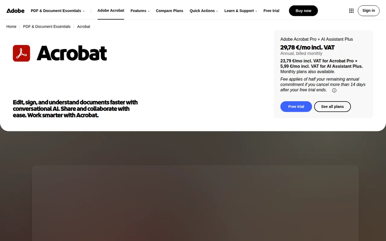 Adobe Acrobat website screenshot