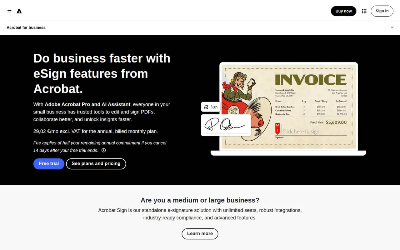 Adobe Acrobat Sign website screenshot