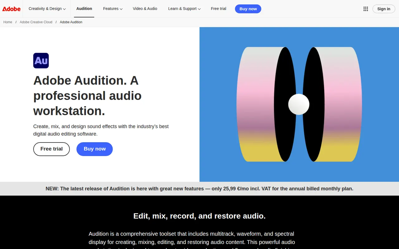 Adobe Audition website screenshot