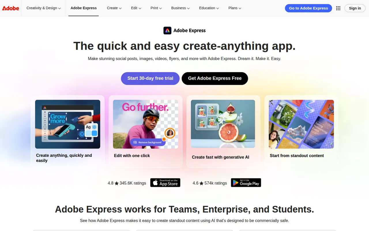 Adobe Express website screenshot
