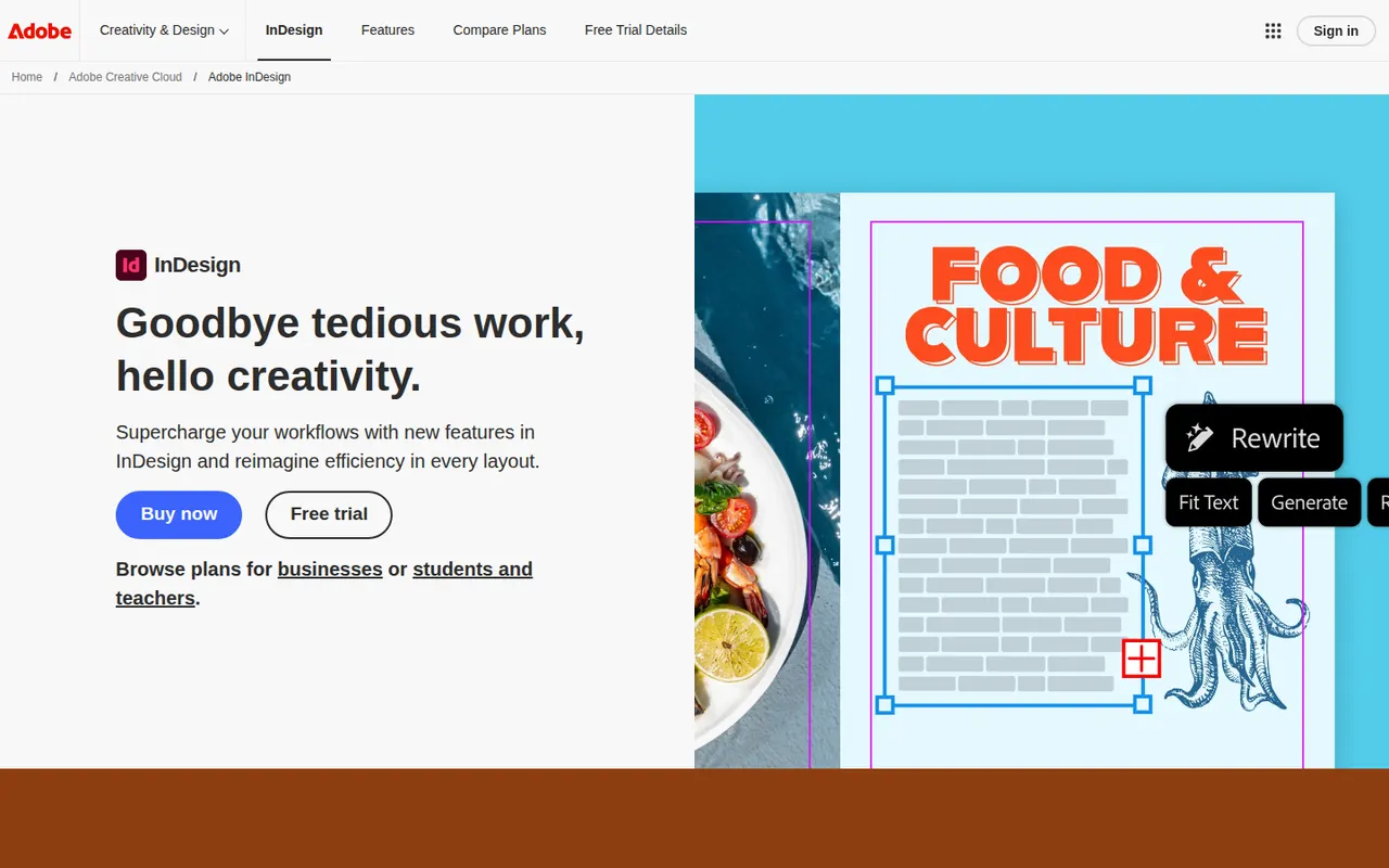 Adobe InDesign website screenshot