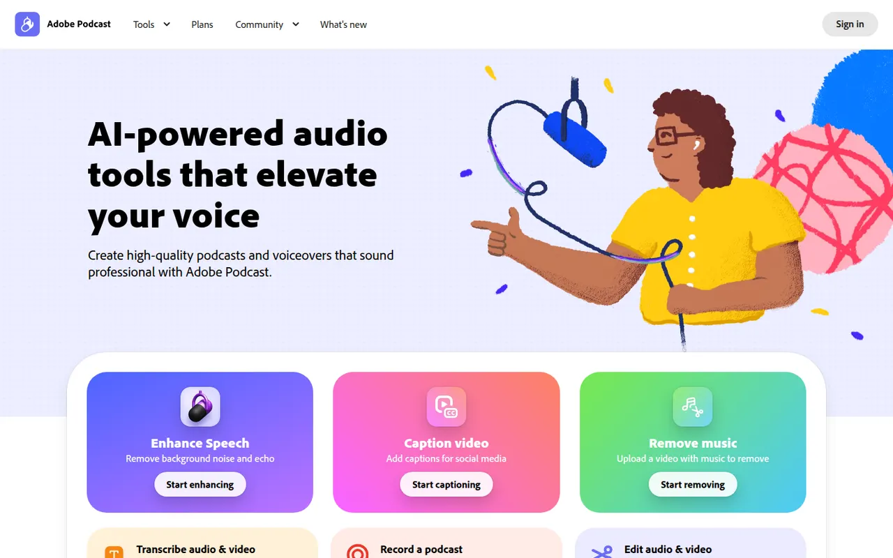 Adobe Podcast website screenshot