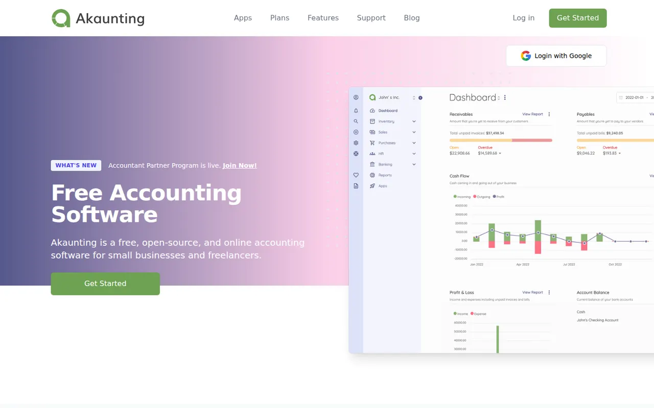 Akaunting website screenshot