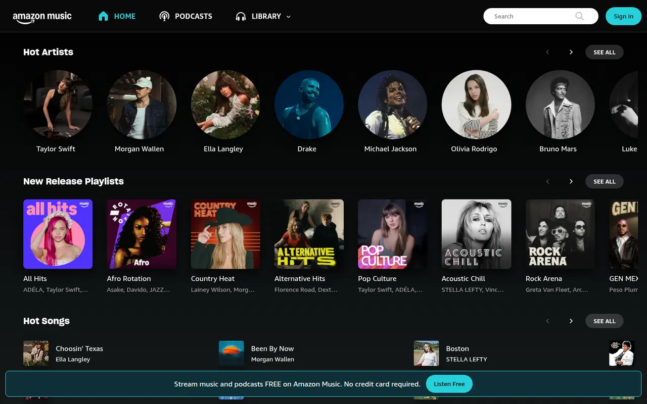 Amazon Music website screenshot