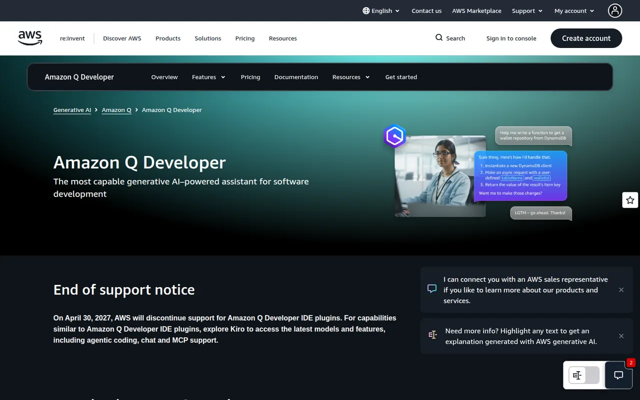 Amazon Q Developer website screenshot