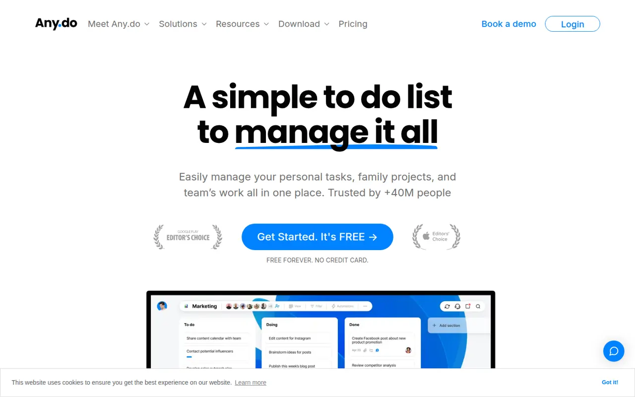Any.do website screenshot