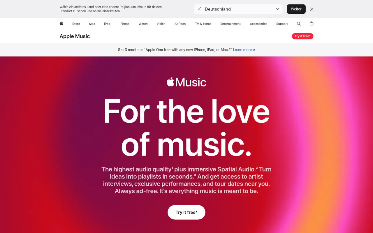 Apple Music website screenshot