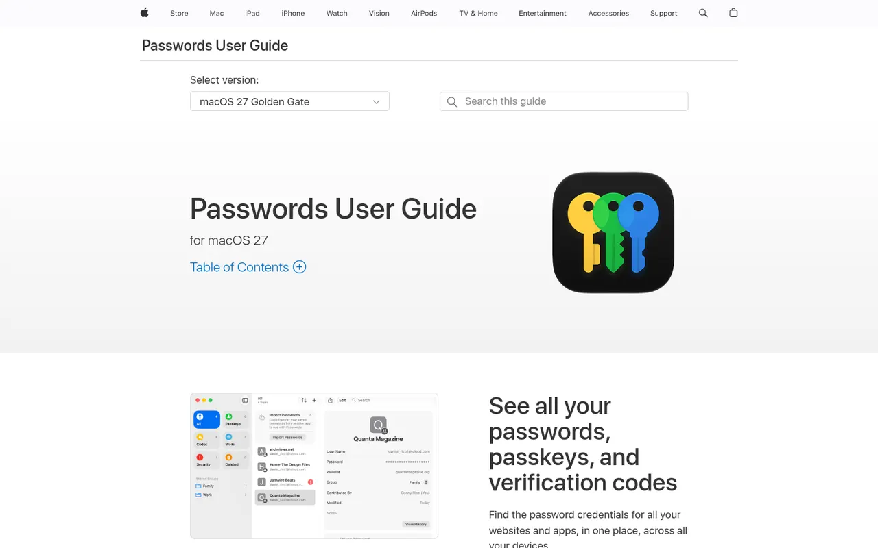 Apple Passwords website screenshot