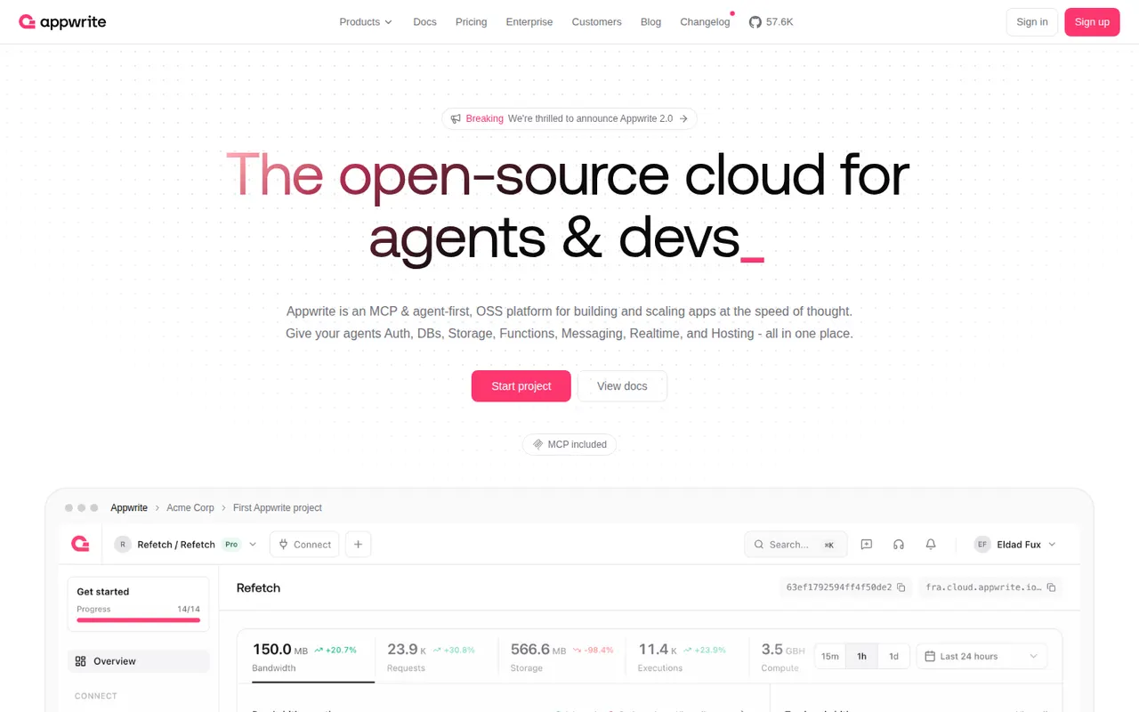 Appwrite website screenshot