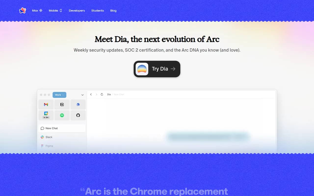 Arc website screenshot