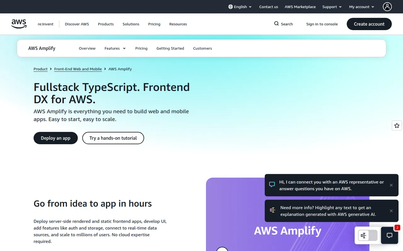 AWS Amplify website screenshot
