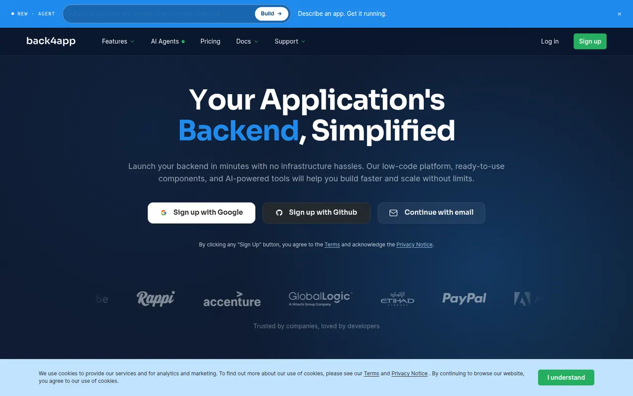 Back4app website screenshot