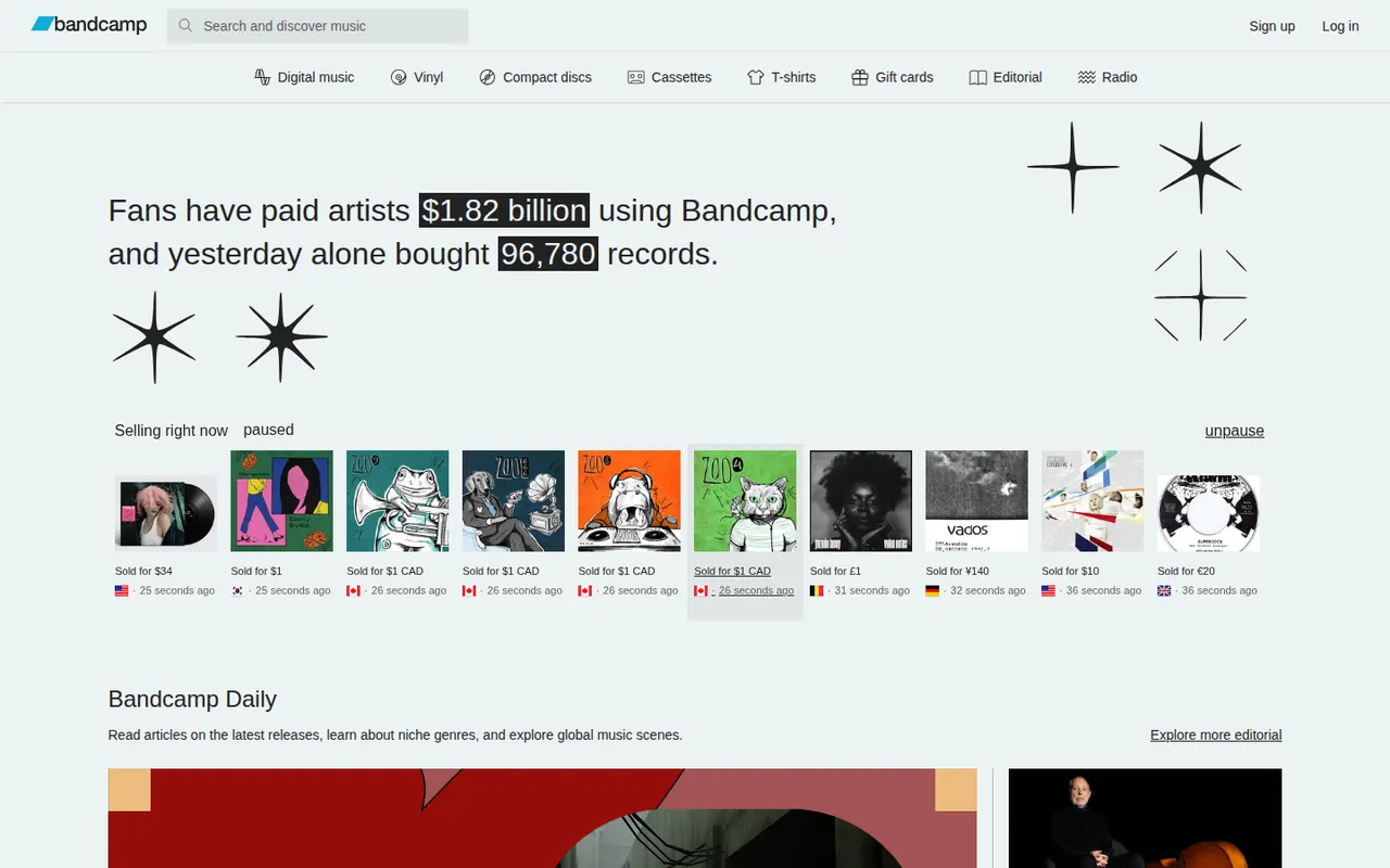 Bandcamp website screenshot