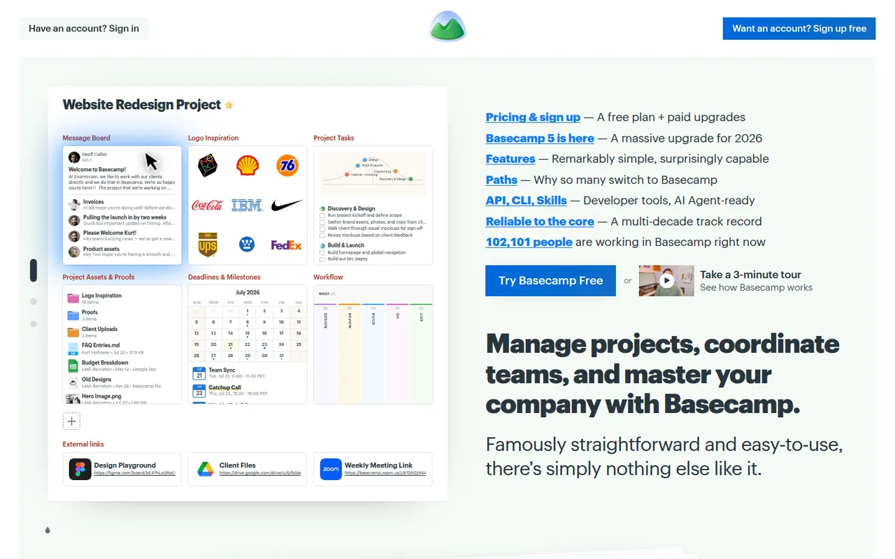 Basecamp website screenshot