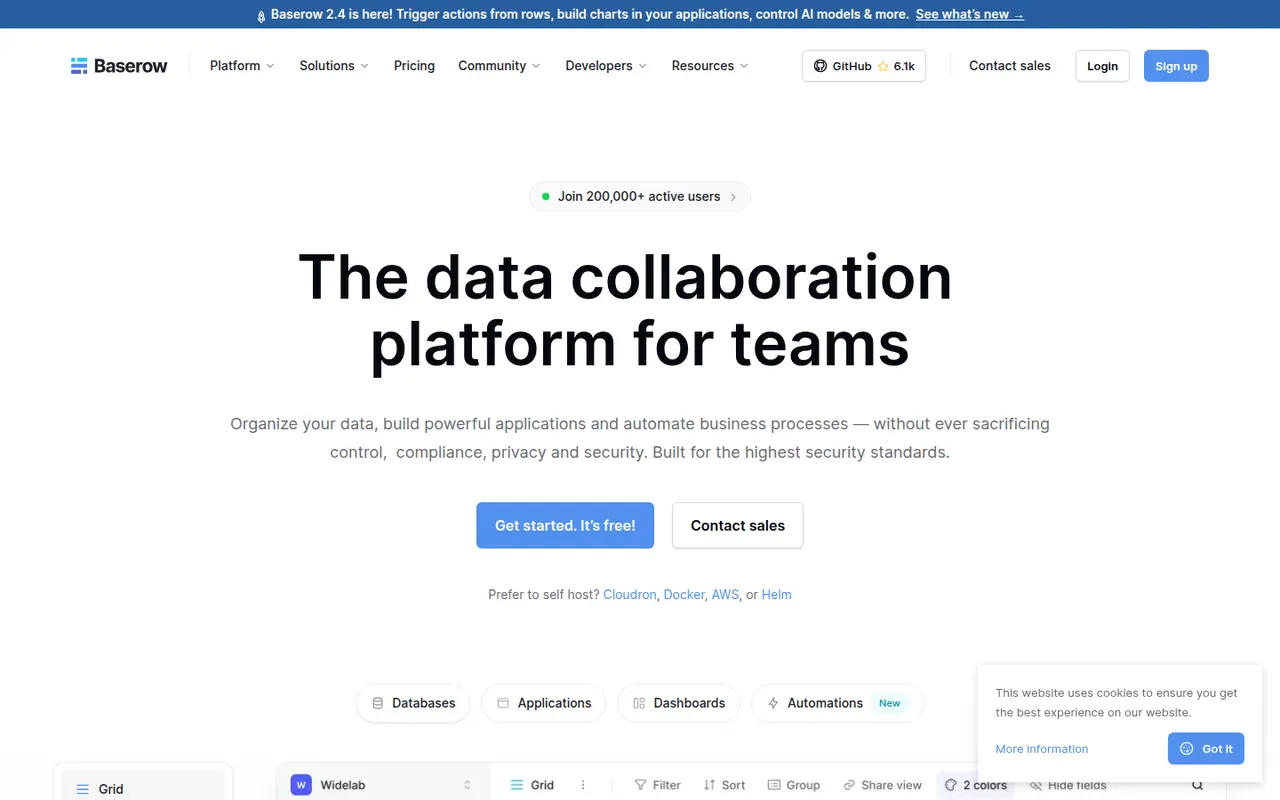Baserow website screenshot