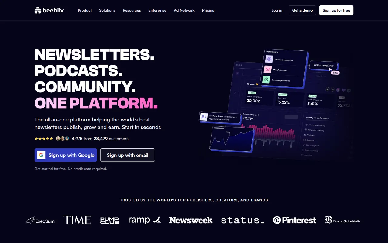 beehiiv website screenshot