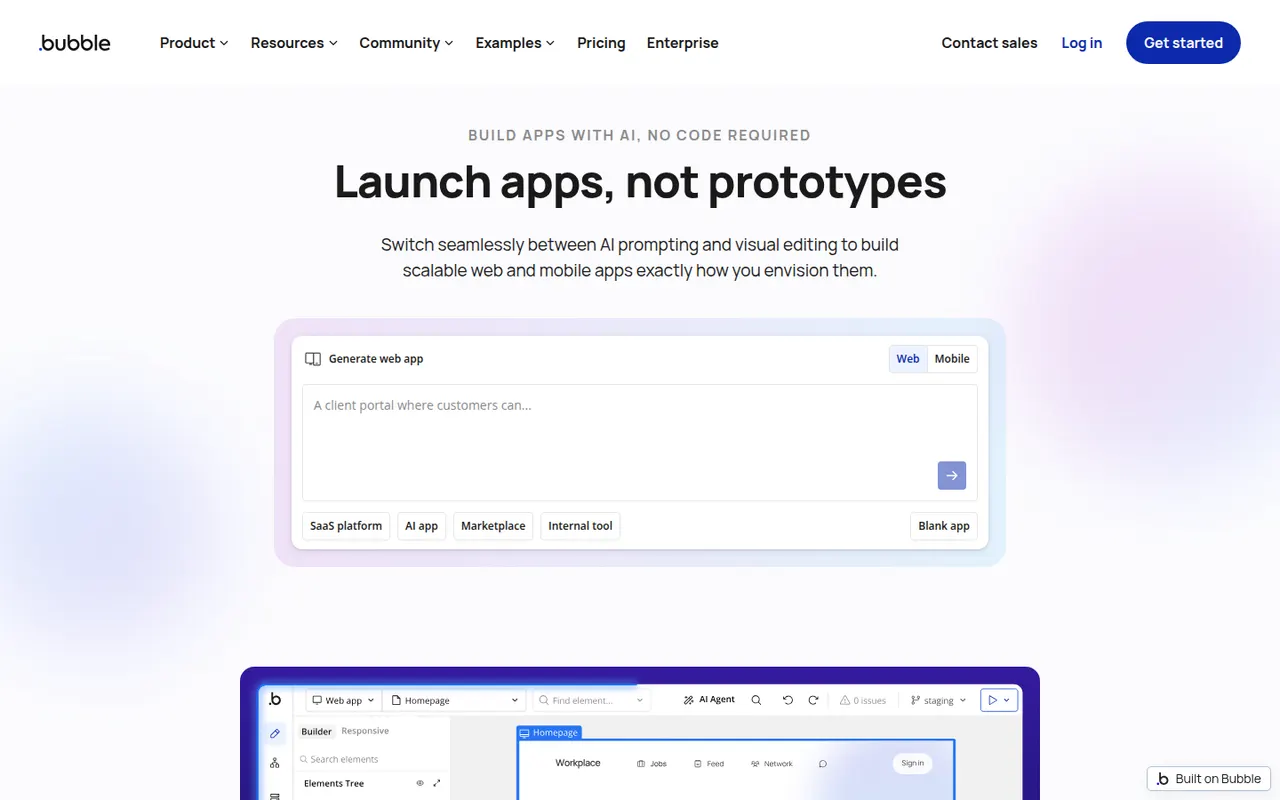 Bubble website screenshot