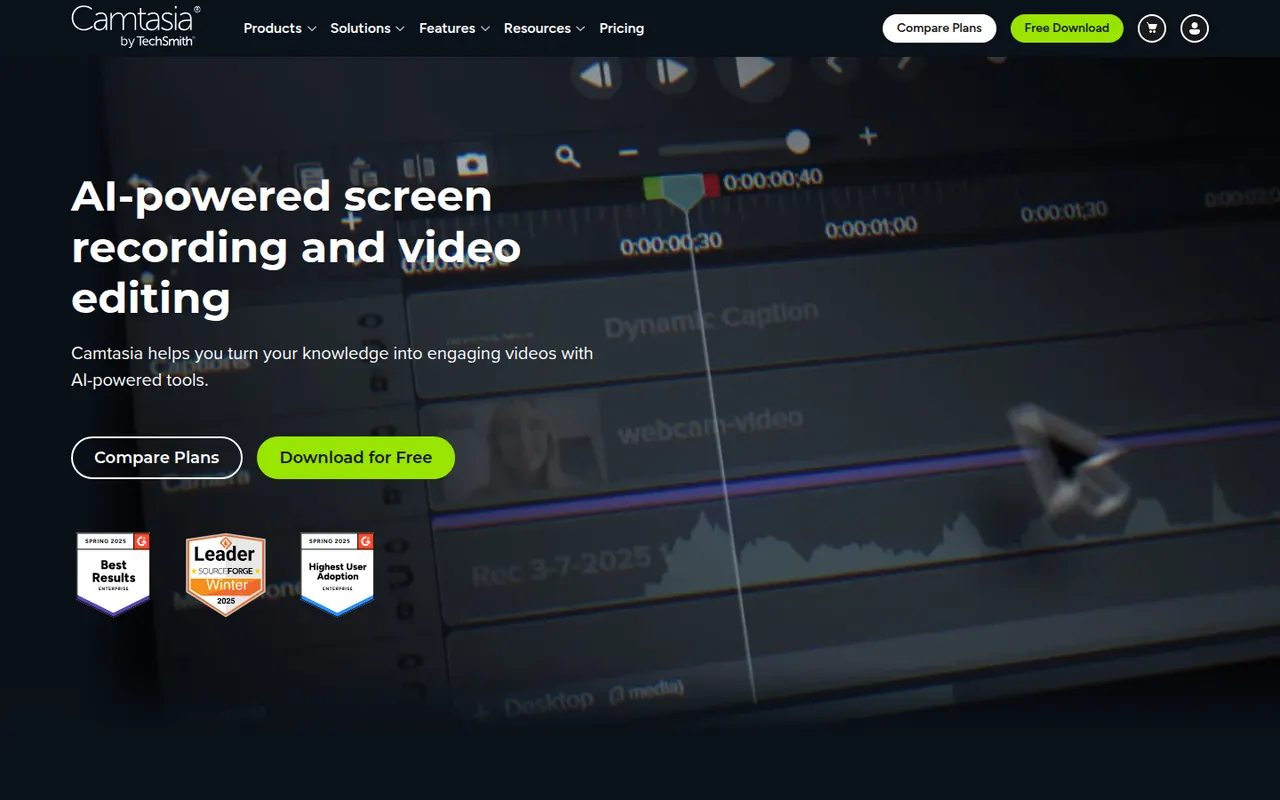 Camtasia website screenshot