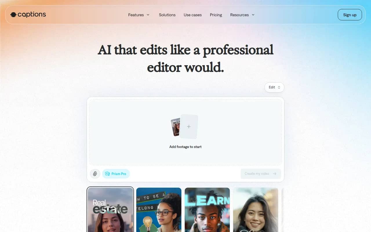 Captions website screenshot