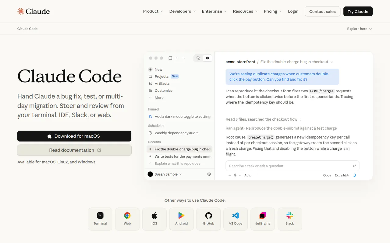 Claude Code website screenshot