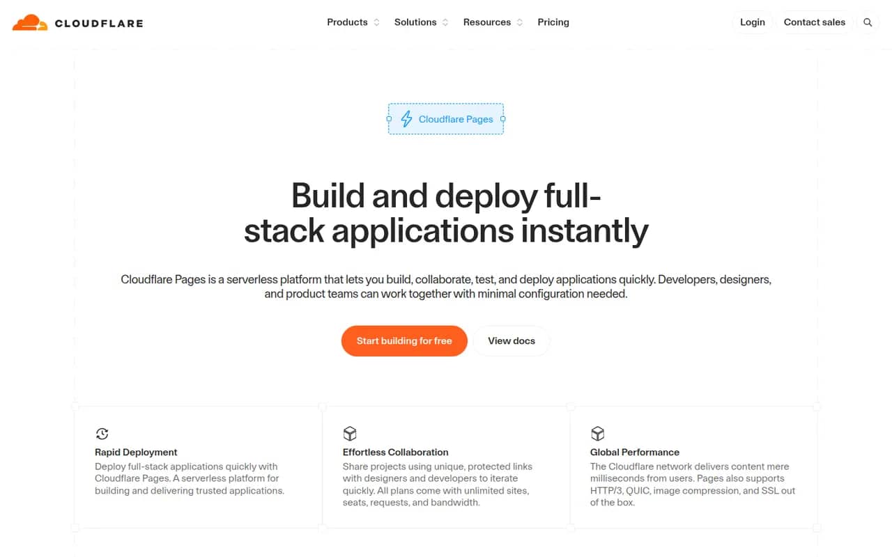 Cloudflare Pages website screenshot