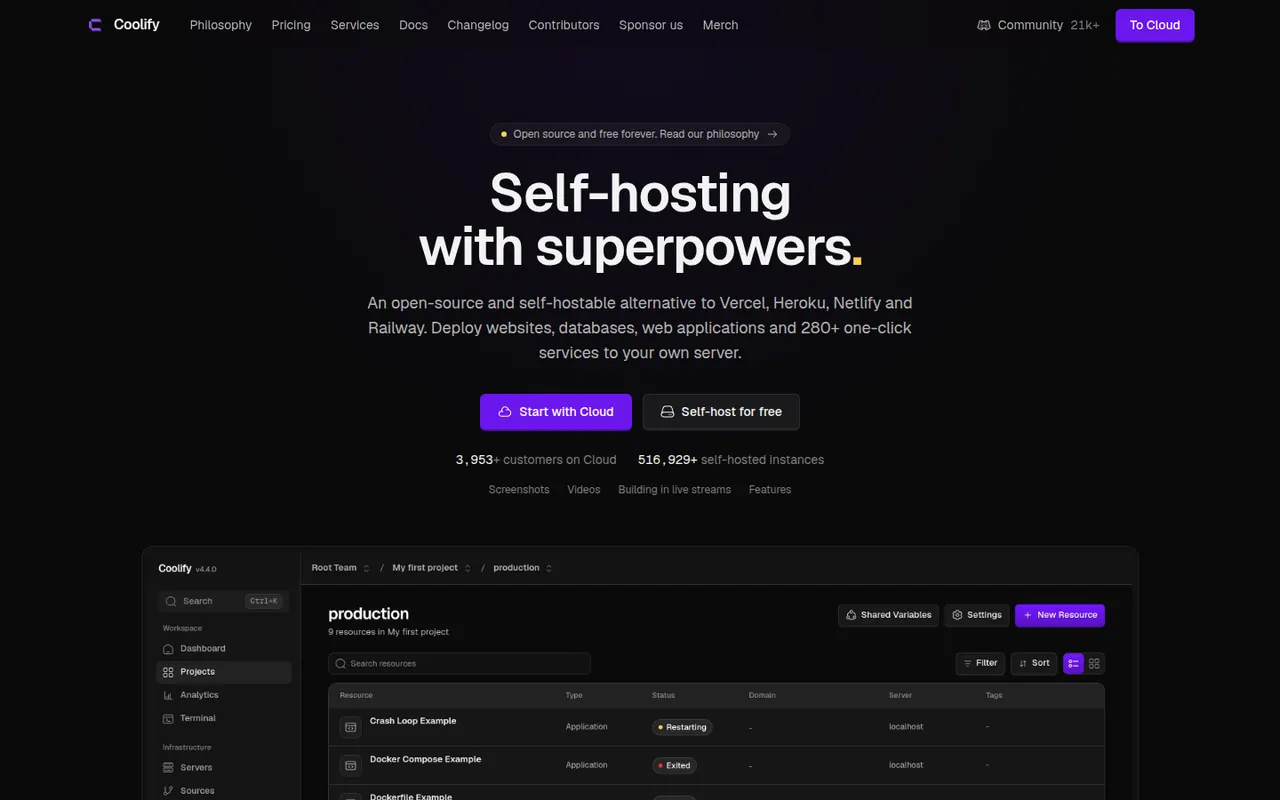 Coolify website screenshot
