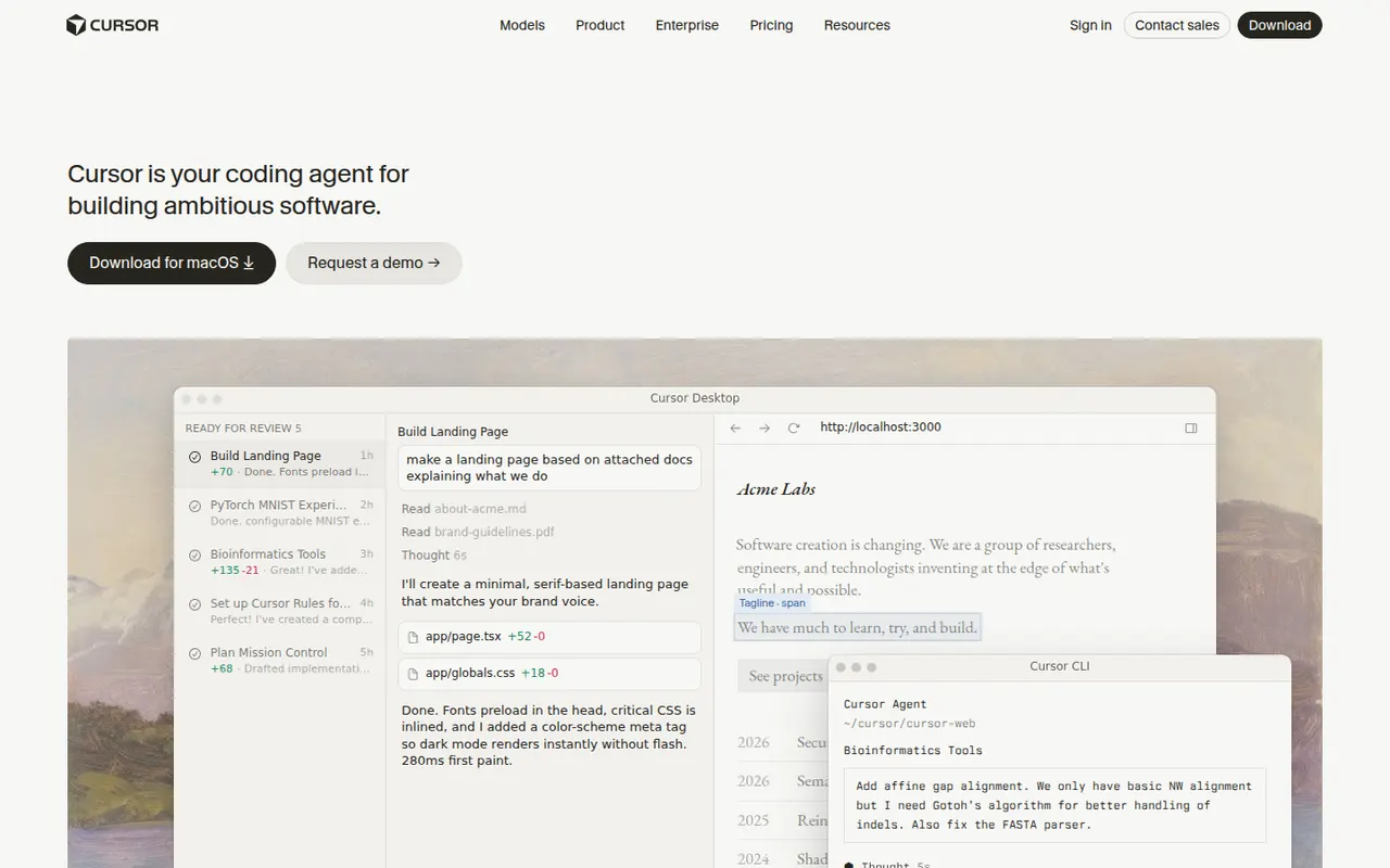 Cursor website screenshot