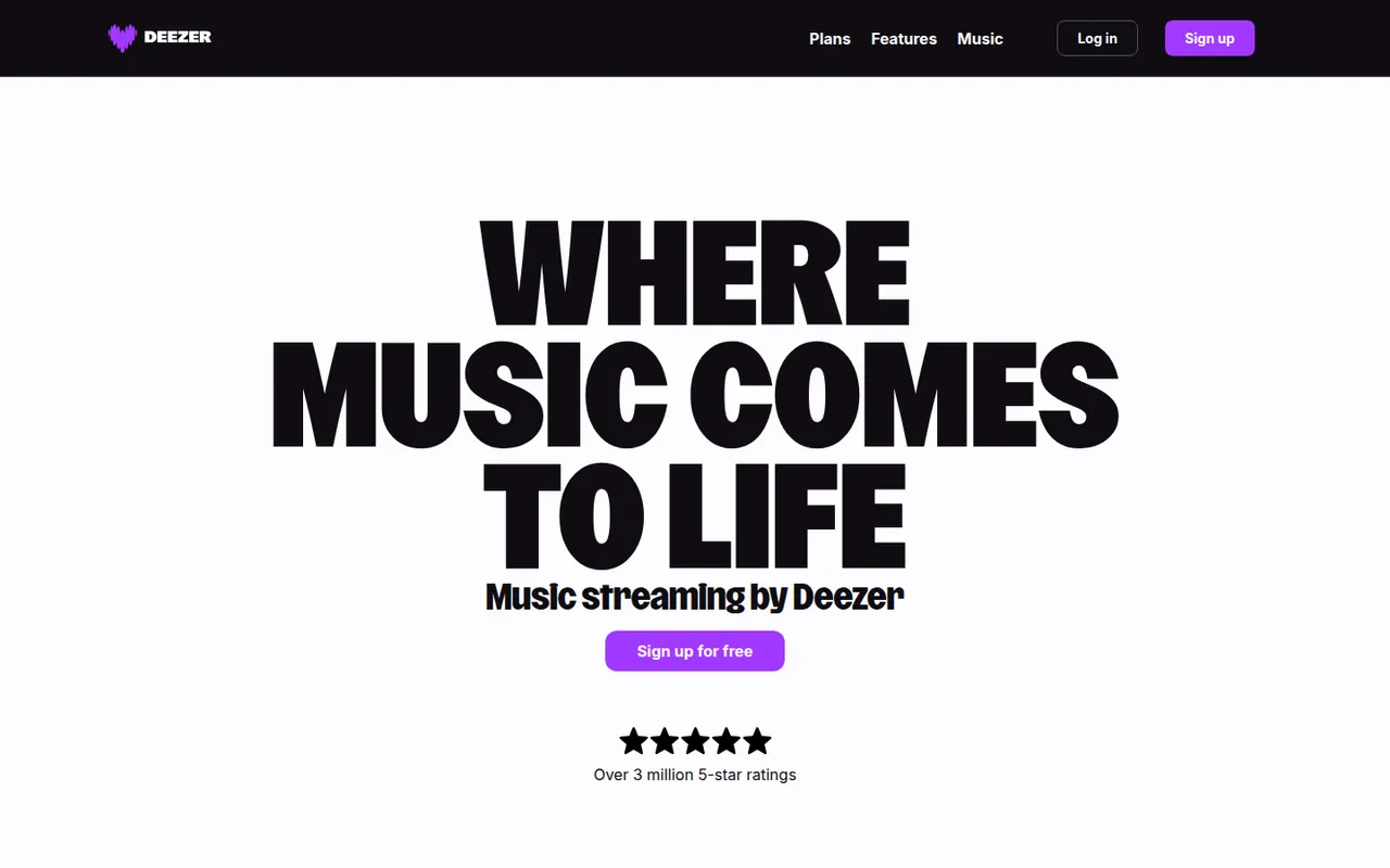 Deezer website screenshot