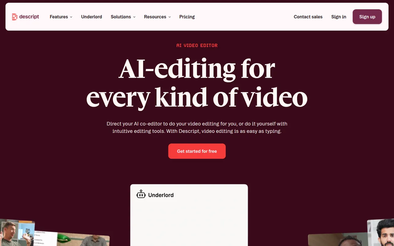 Descript website screenshot