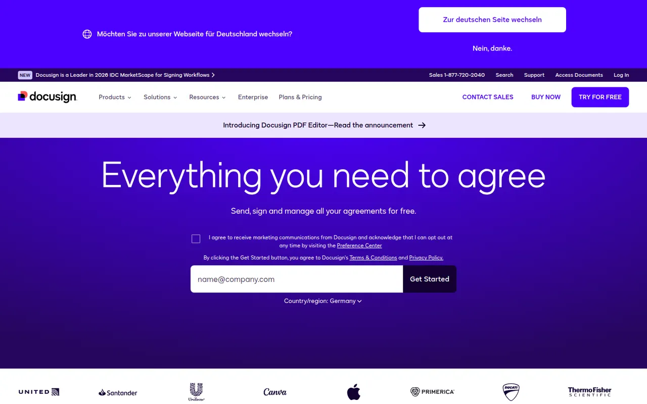 Docusign website screenshot