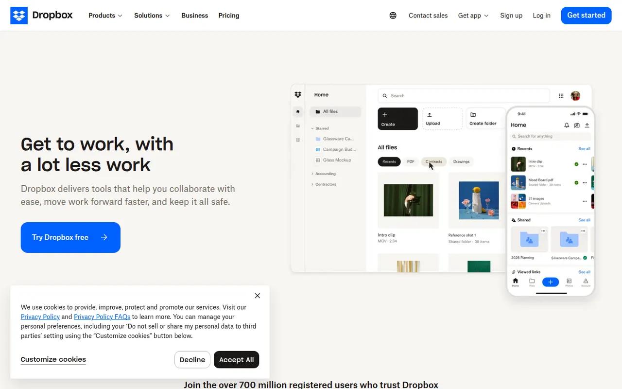 Dropbox website screenshot