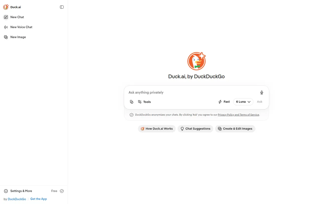 Duck.ai website screenshot