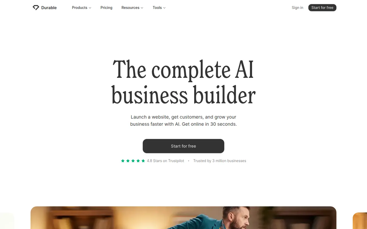 Durable website screenshot