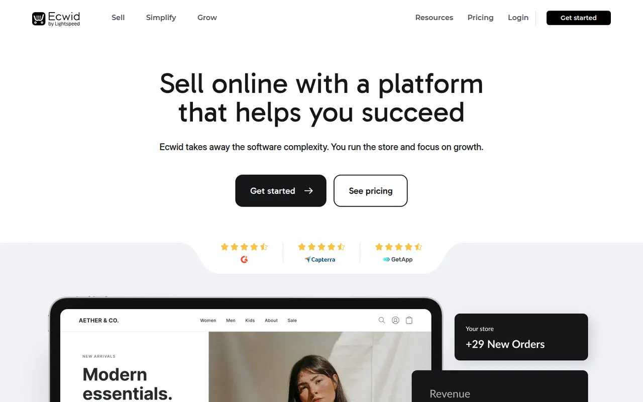 Ecwid website screenshot