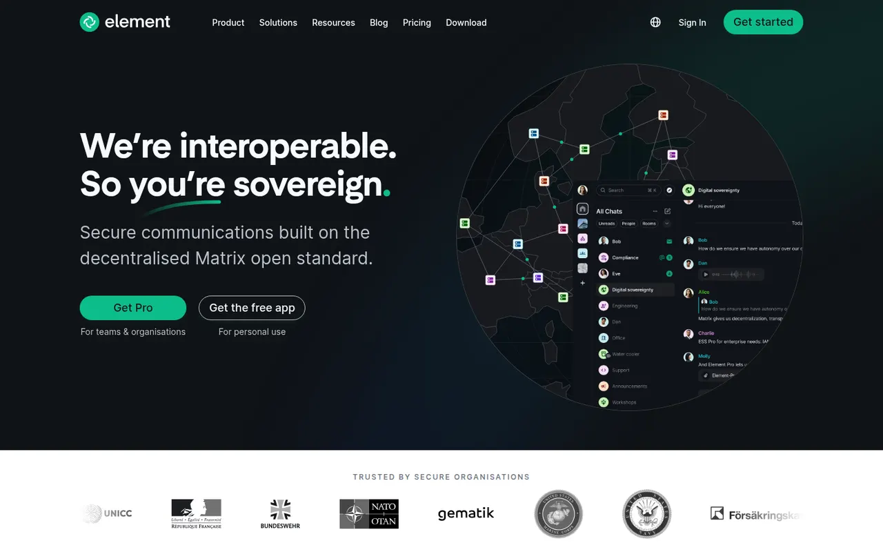 Element website screenshot