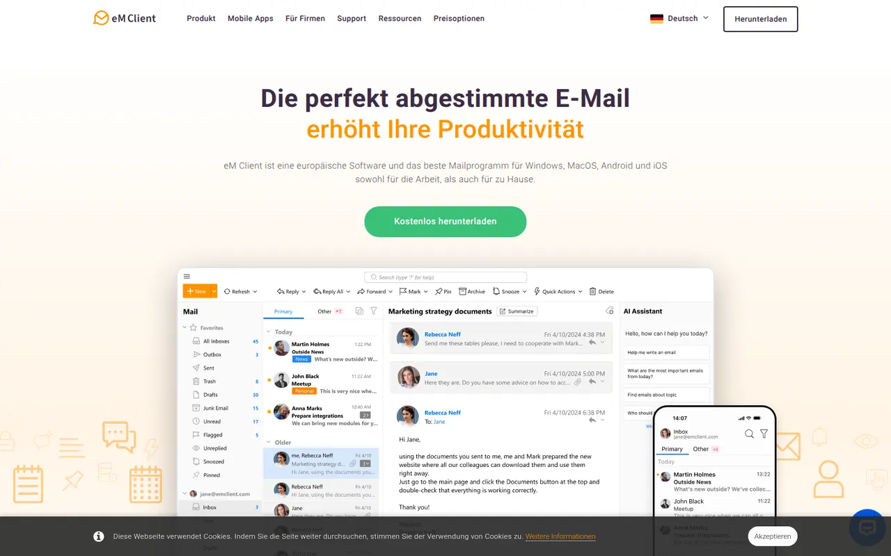 eM Client website screenshot