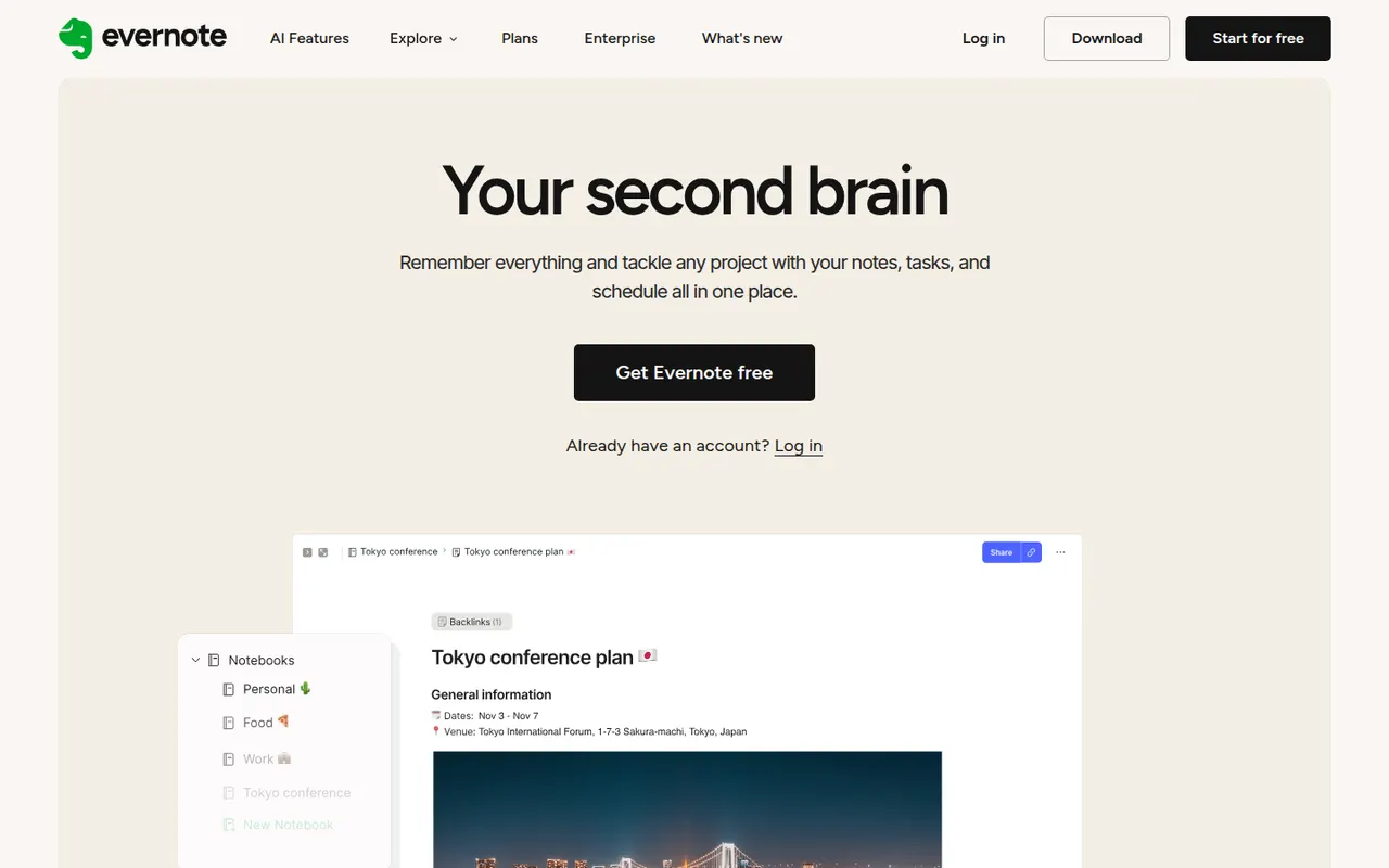 Evernote website screenshot