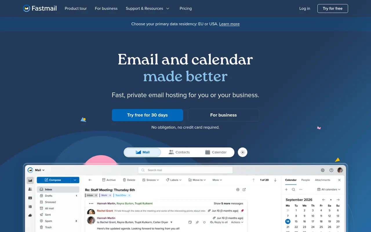 Fastmail website screenshot
