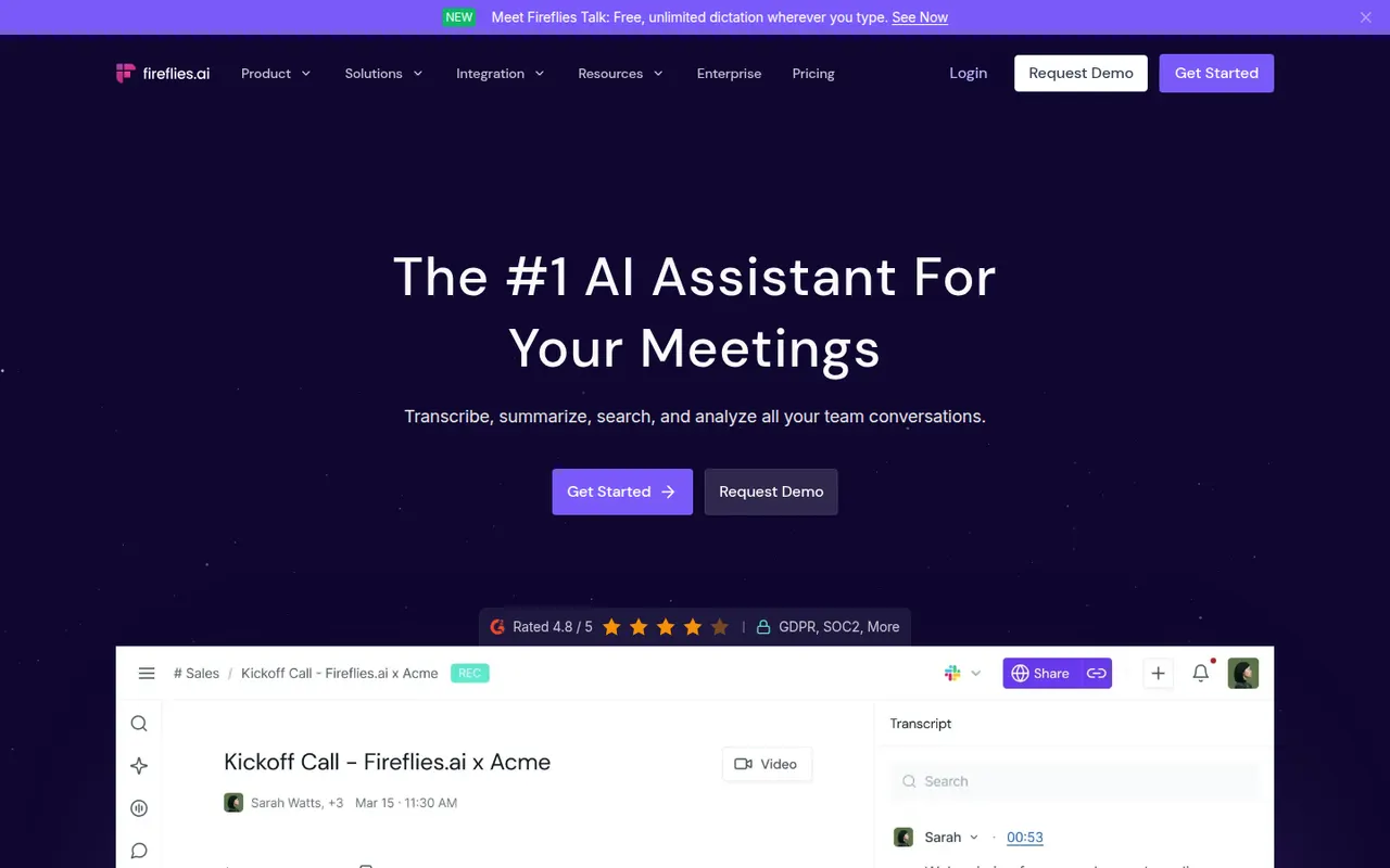 Fireflies.ai website screenshot