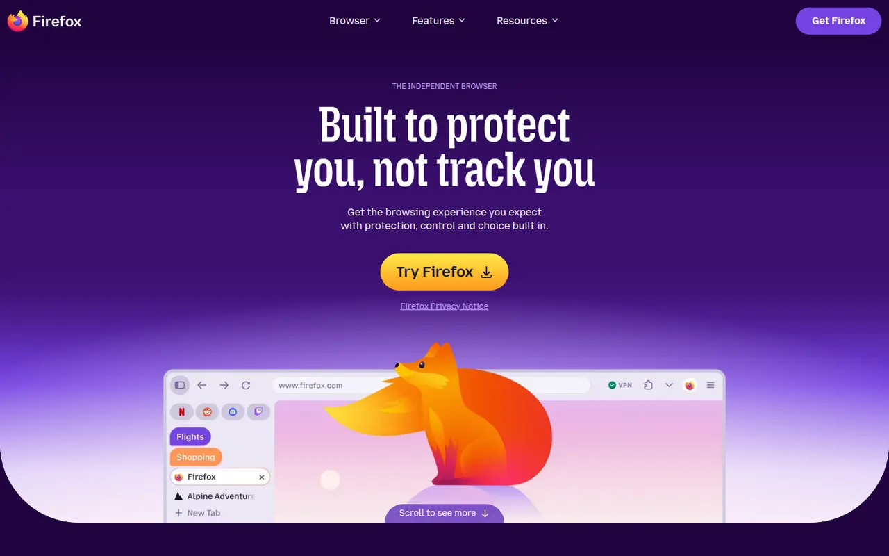 Firefox website screenshot