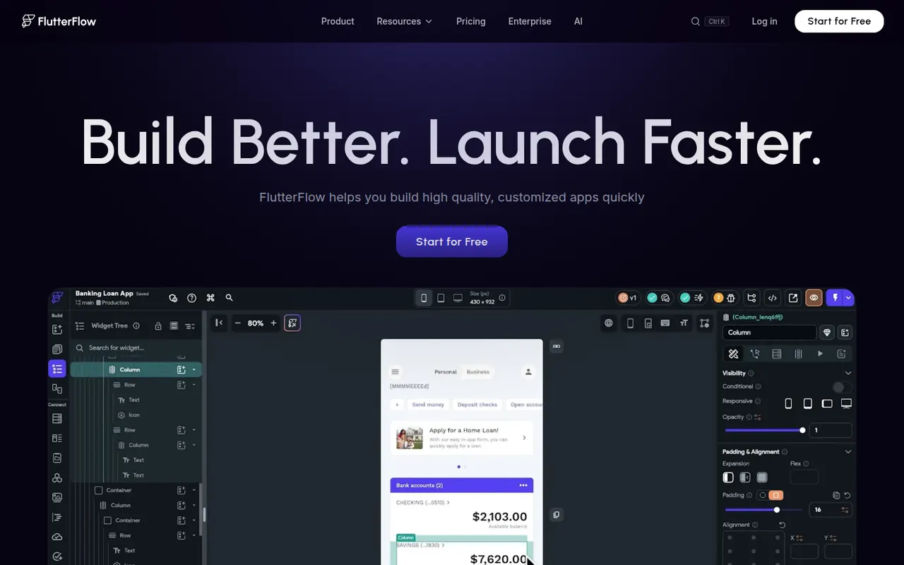 FlutterFlow website screenshot