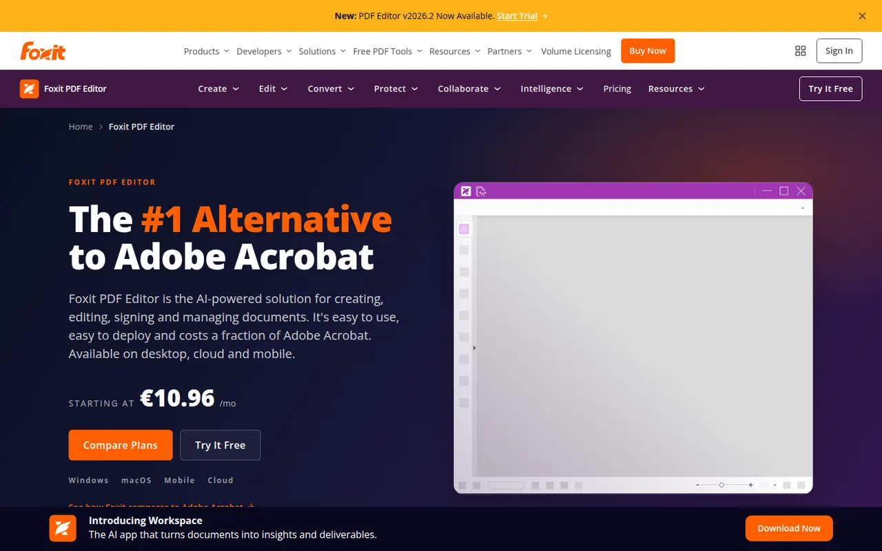 Foxit PDF Editor website screenshot