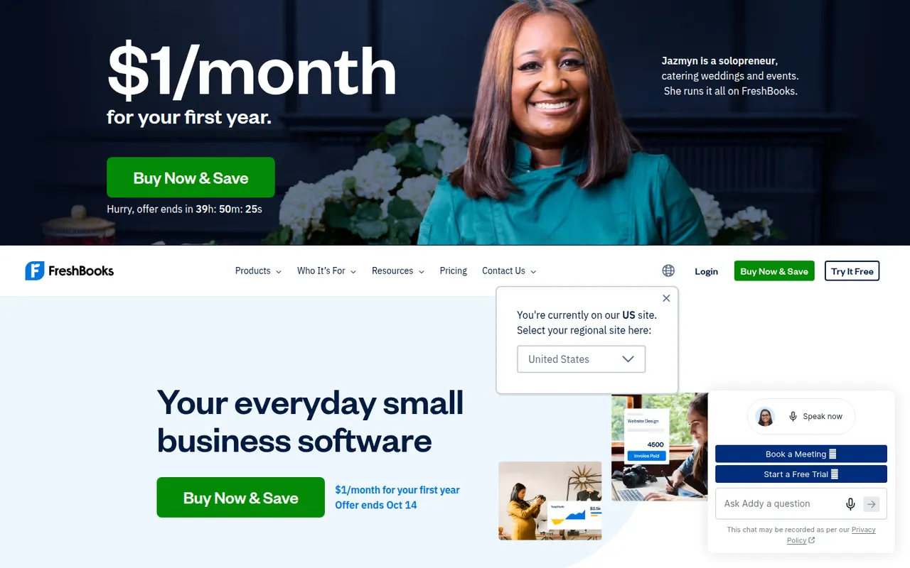 FreshBooks website screenshot
