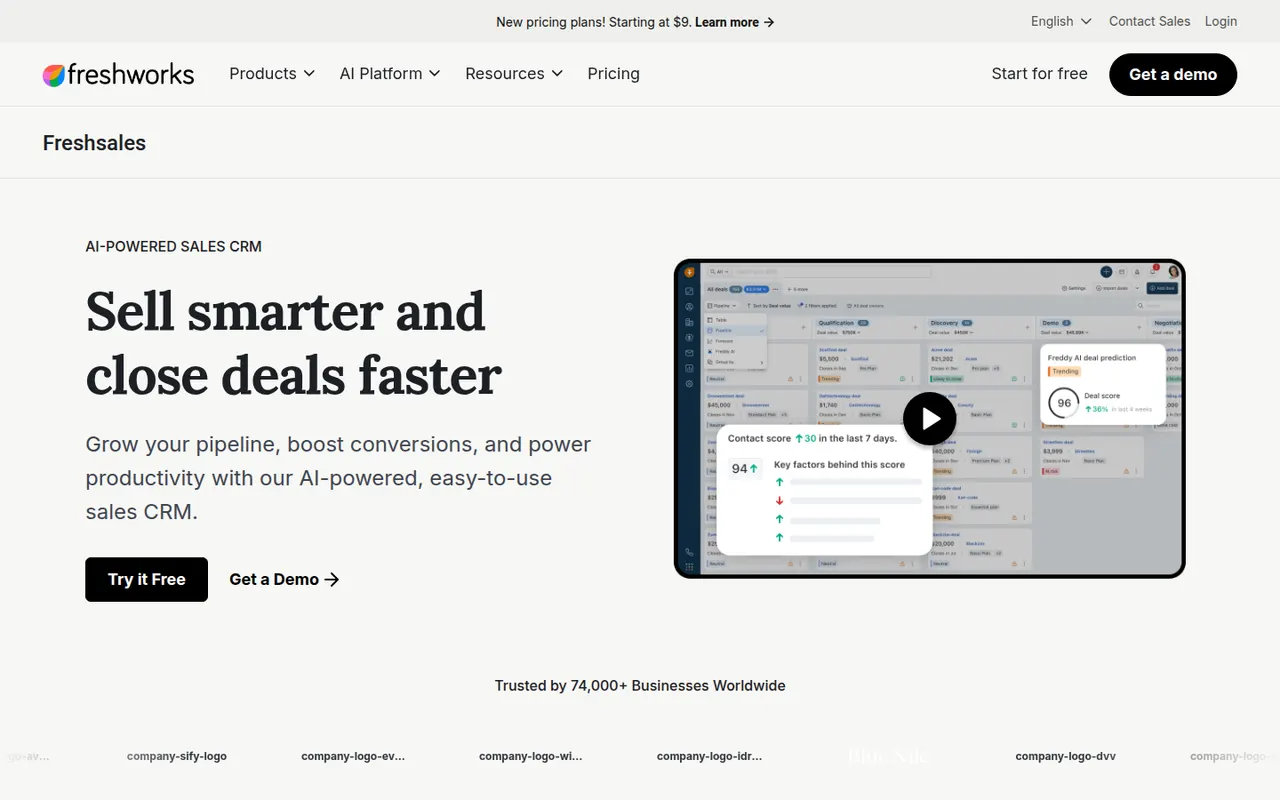 Freshsales website screenshot
