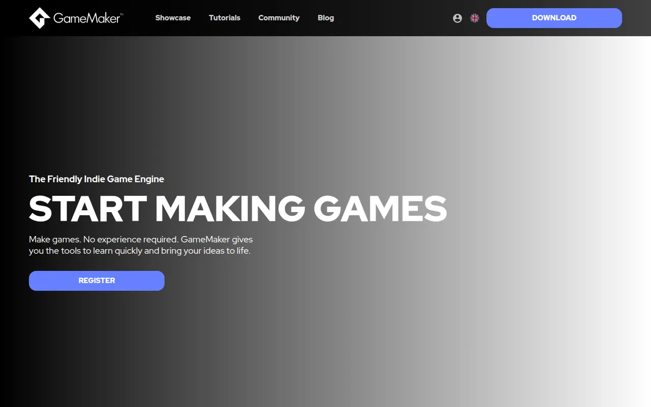 Capture d’écran du site de GameMaker