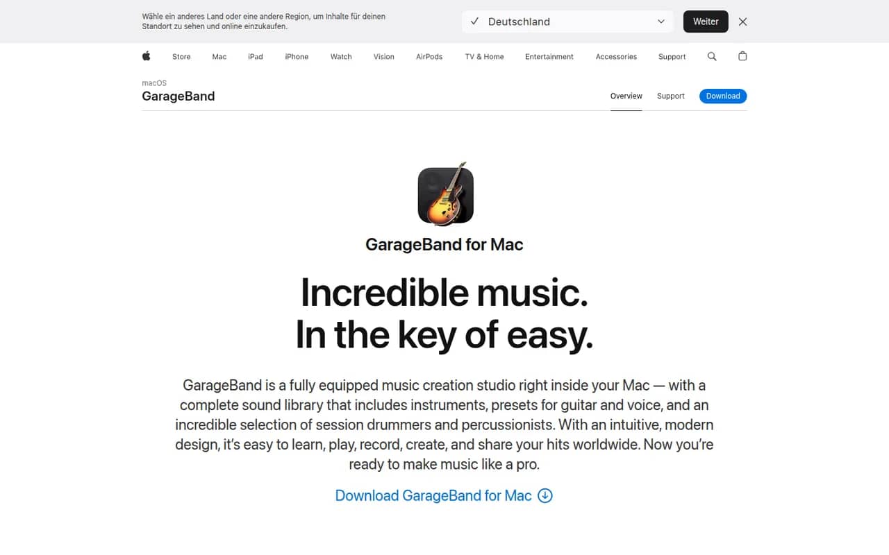 GarageBand website screenshot