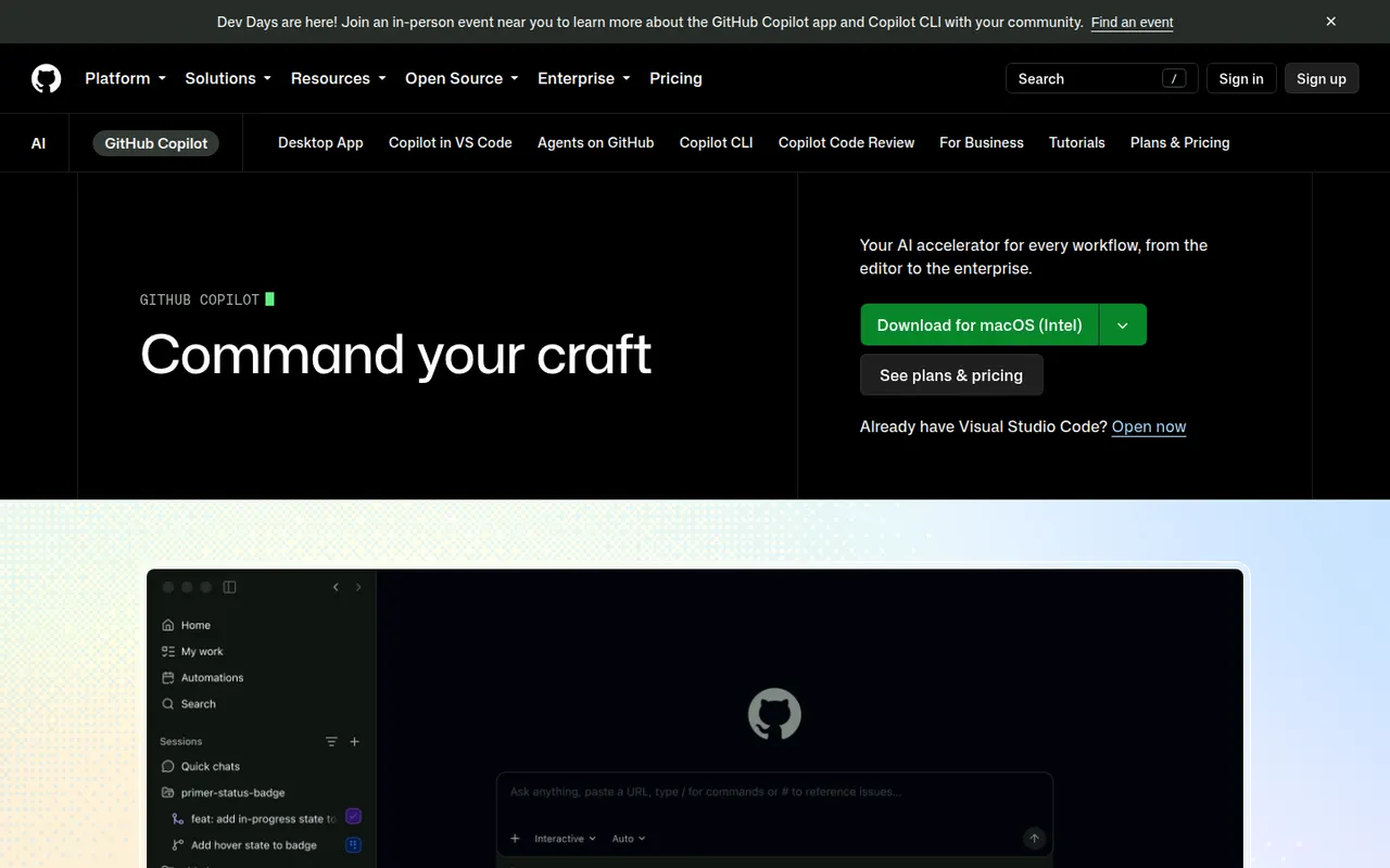 GitHub Copilot website screenshot