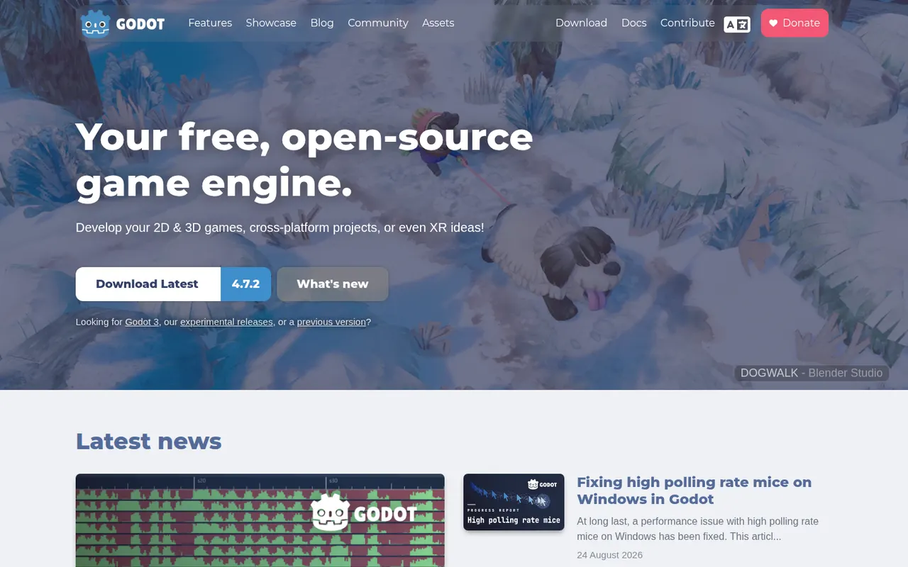 Capture d’écran du site de Godot Engine